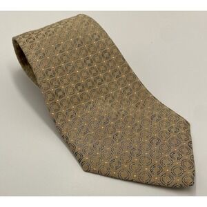 Donna Karan Men's Silk Linen Wide Squares Necktie Gold Brown New‎